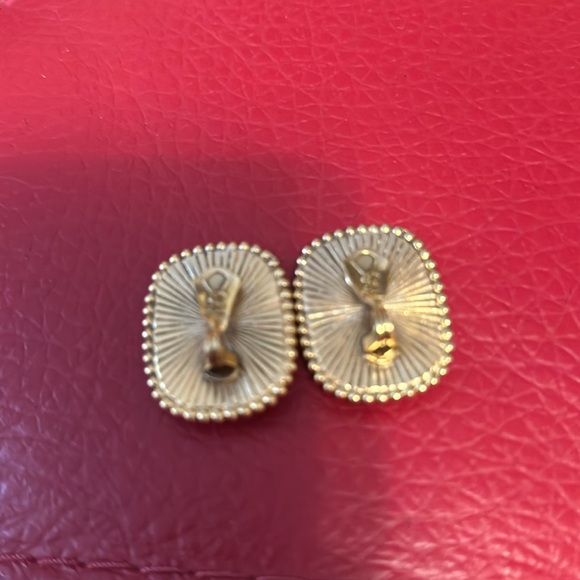 Yves Saint Laurent rectangle with red cabochon center clip earrings - Picture 7 of 14